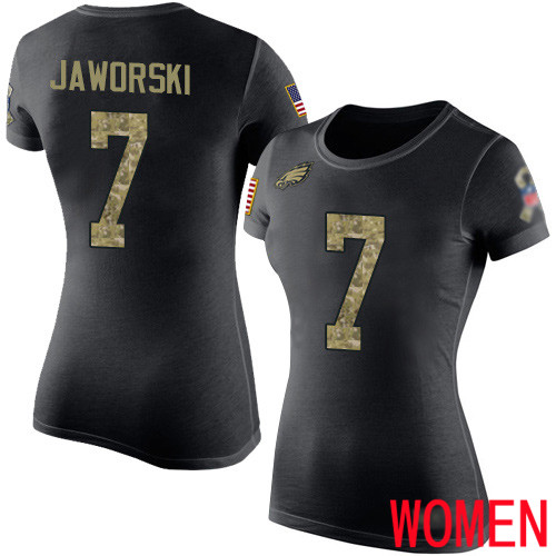 Women Philadelphia Eagles #7 Ron Jaworski Black Camo Salute to Service NFL T Shirt->nfl t-shirts->Sports Accessory